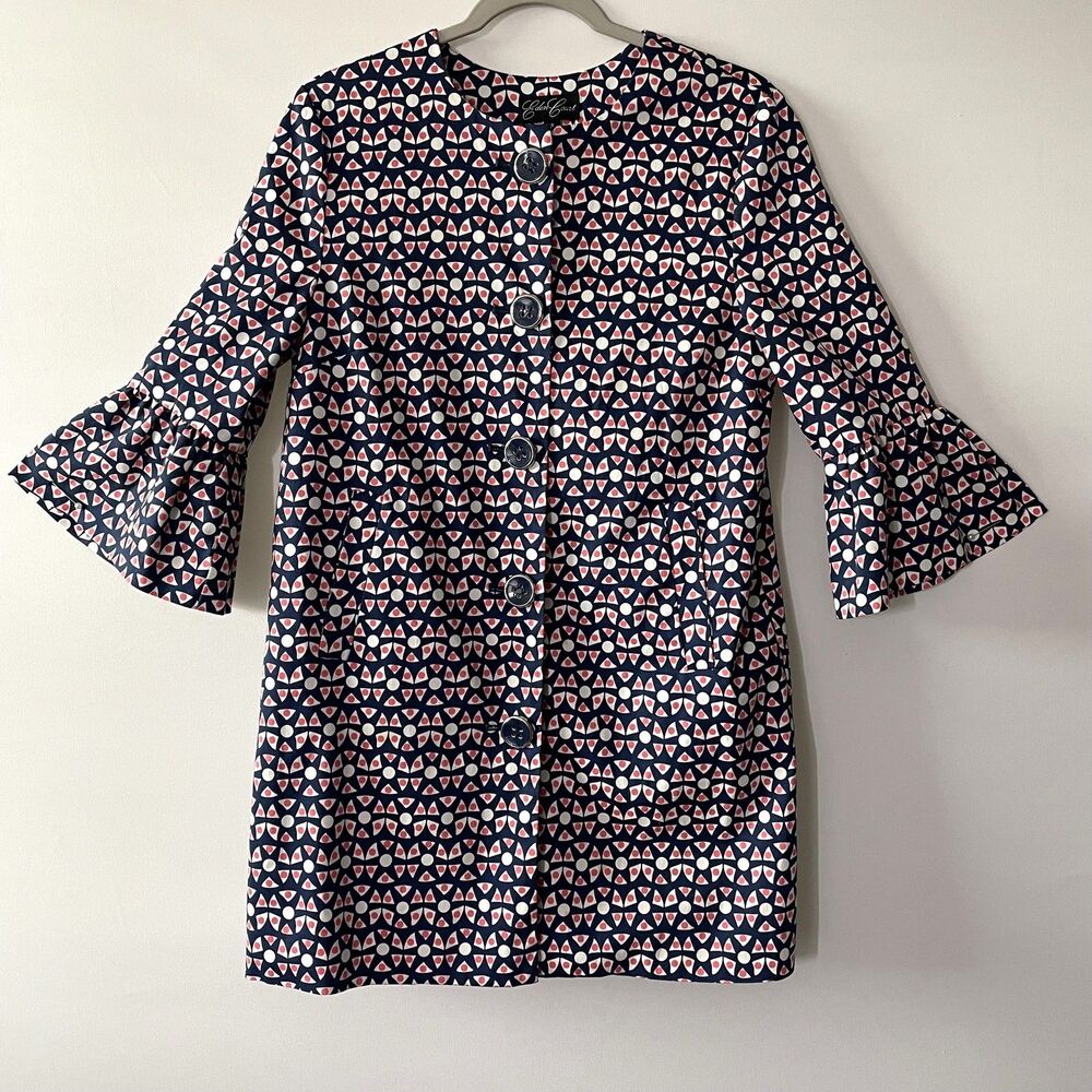 Eden Court Tunic Jacket Bell Sleeve Geometric Blue Pink Women's Size S-(mp)